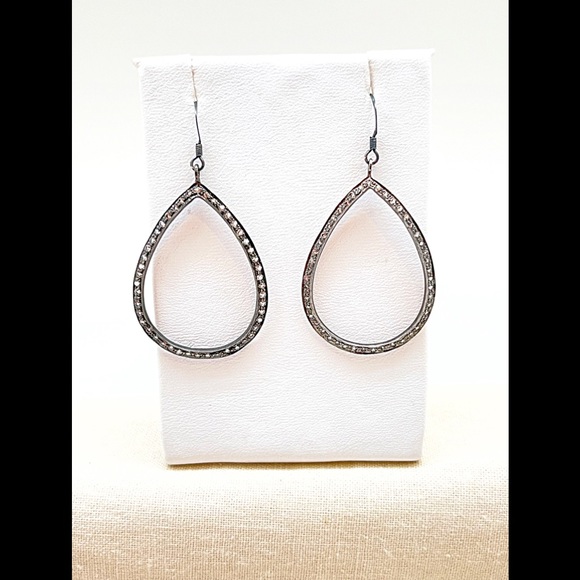 Large Oxidized White Topaz Open Tear Drop Dangle Earrings, NWT, Ships Gift Box - Picture 1 of 6
